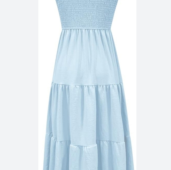 Women's Summer Casual Flutter Short Sleeve Crew Neck Smocked Elastic Waist Tiere - Picture 3 of 4